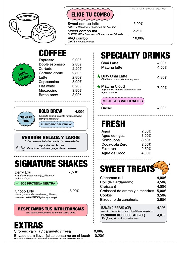 Carta Flint Café — combos, cafés, shakes y bebidas